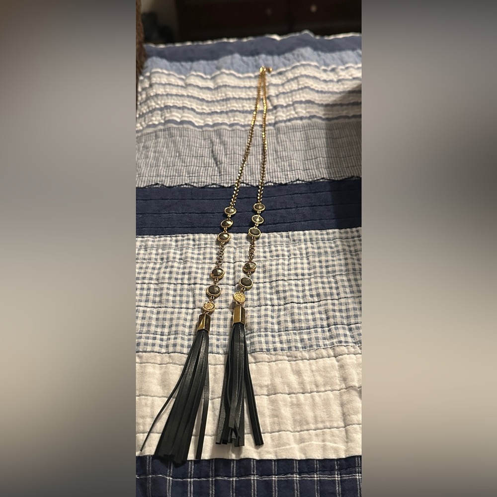 Henri Bendel long tassel necklace. Can be worn hanging or tying them together.